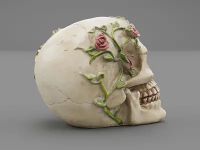 Skull with roses high-poly  3D model