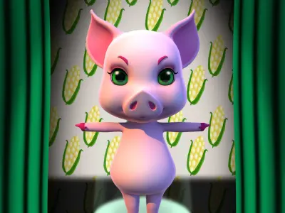 PinkPink little sow in pink 3D model