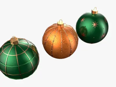 Christmas Tree Ornament Set4 - Green Orange 3D model