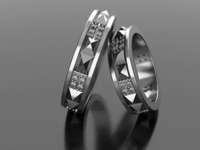 wedding band pyramid with diamonds sz 20 3D print model