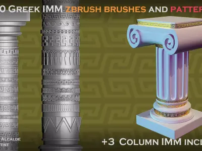 20 GREEK IMM ZBRUSH Brushes and 40 Greek Patterns 3 Columns IMMs Low-poly 3D model