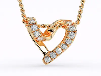 curved heart  gold pendant with diamonds 3D print model