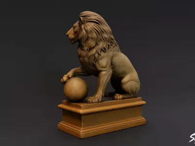 Lion Statue V5 Low-poly 3D model