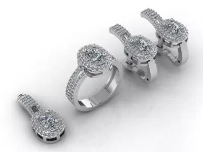 Mini Set Ring Pendant Earrings STL 3DM Womens Jewelry 3D print model