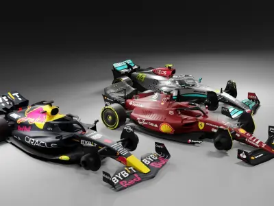 Formula 1 Collection Ferrari RedBull Mercedes 2022 Low-poly 3D model