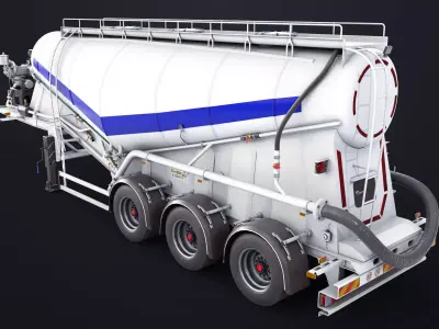 Cement Trailer White Rigged All PBR Unity UE Textures Low-poly 3D model