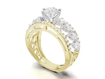 Pointer Diamond Engagement Ring With Pear Diamond Band Style  3D print model