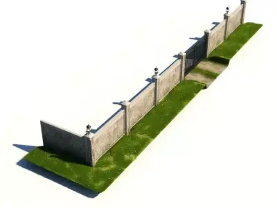 Security Wall With Gate 3D model
