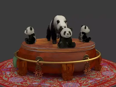 Chinese display stand with panda doll  Low-poly 3D model