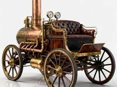 Elegant Steampunk Horseless Carriage 3D Model Low-poly 3D model