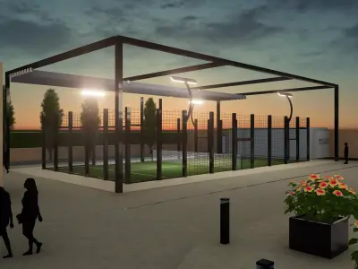 sport soccer field at dusk Low-poly 3D model