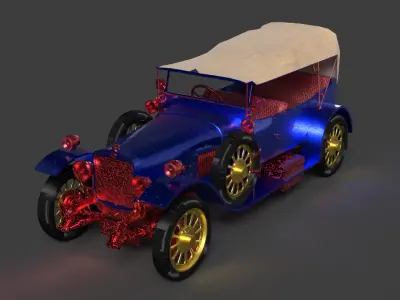 Blue vintage car   Low-poly 3D model