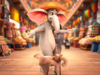Friendly Elephant with Hat model pack Low-poly 3D model