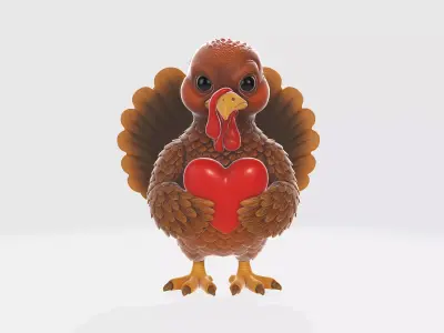 Cute Turkey Holding Heart Turkey Figurine Thanksgiving Fall 3D print model