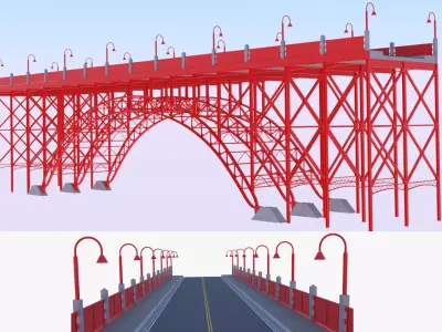 Steel road bridge PBR 3D model