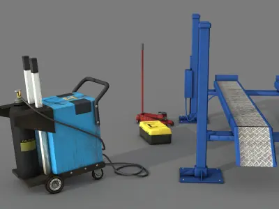 Auto Repair Shop Lowpoly Car Service 3D Models Collection Low-poly 3D model