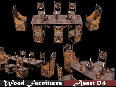 PBR WOOD FURNITURES - Collection - 03  - 4K Textures Game Ready Low-poly 3D model