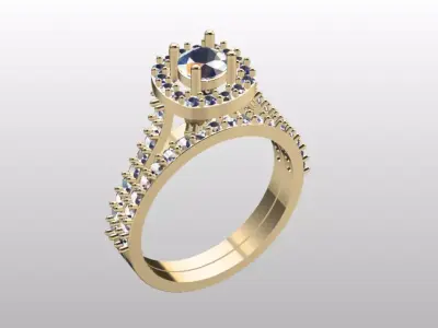 solitaire and band wedding ring 3D print model
