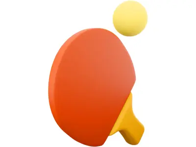 3D rendered red racket for table tennis with white ball 3D model