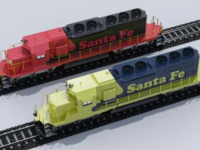 EMD-SD70ACe Santa Fe Locomotion with rails 3D model