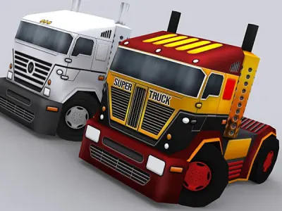 Road rush heavy trucks Low-poly 3D model