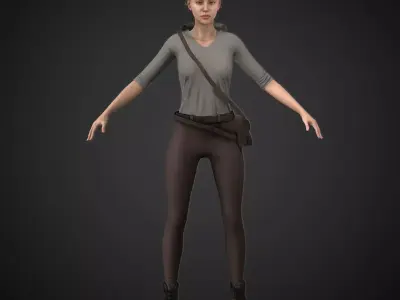 Scarlet woman wearing pants and backpack Low-poly 3D model