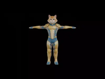 Humanoid Cat Soldier in Sci-Fi Armor VR  AR Low Poly Ready Low-poly 3D model