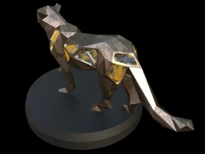 Steampunk Leopard Pose Low-poly 3D model