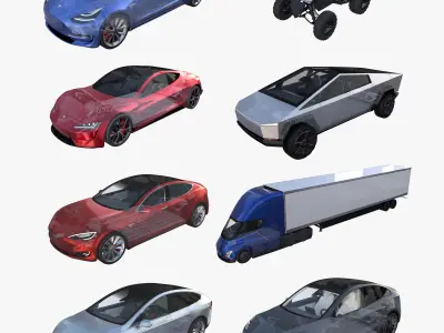Full Tesla 2020 Vehicle Lineup with interiors and chassis 3D model