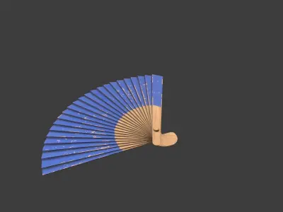 Blue Wooden Handheld Fan Low-poly 3D model