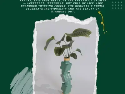 Golden Green Vase Set 04-Sculptural Modern Form with Gold Detail 3D model