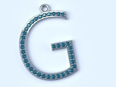 Letter G Diamond Pendant Gold Silver Platinum Luxury Jewelry 3D print model