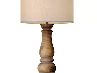 Rustic Distressed Nightstand Table Lamp with Carved Wood Base 3D model