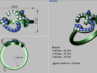 light weight gold diamond rings-C111116SKCH2026041-wt-0-5 3D print model