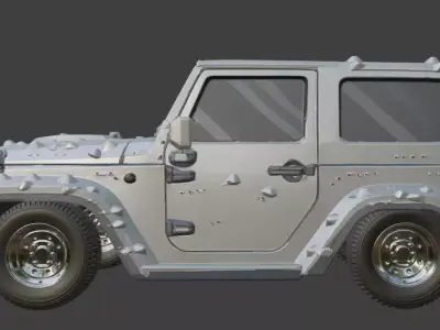Jeep and tyres are seperated 3D model