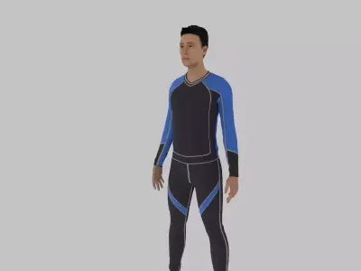 Surfer man in wetsuit Low-poly 3D model