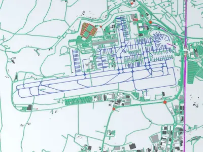 London Gatwick LGW Airport Roads Buildings and Public Transport 3D model