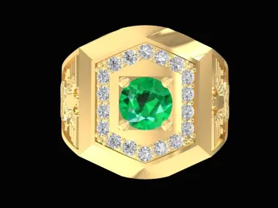 Luxury Hexagon Green Gemstone Men Ring 3D Model 2256 3D print model
