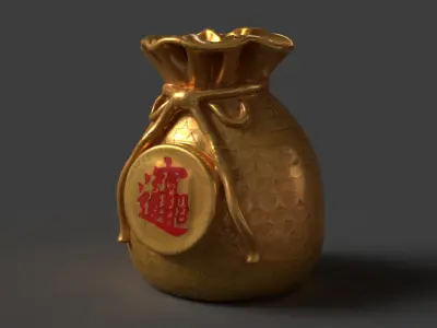 Chinese money bag  Low-poly 3D model