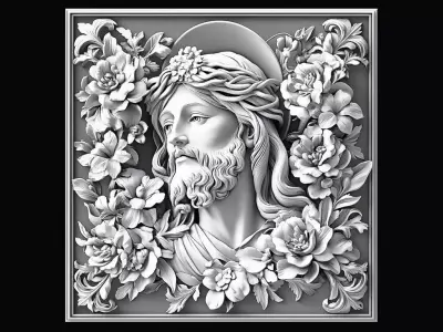 Jesus Christ Floral Relief  3D print model