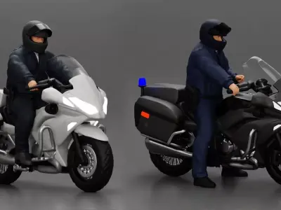 Two police officers riding motorcycle stopped at a red light 3D Model Pack