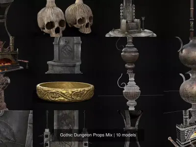 Gothic Dungeon Props Mix 3D Model Collection