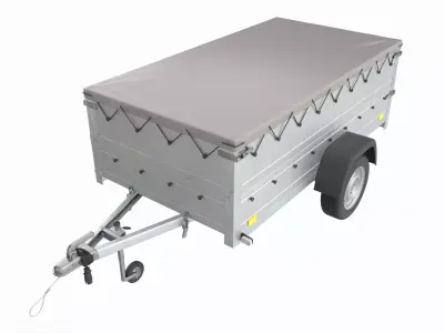 Single axle car trailer with extra walls cover jockey extended 3D model