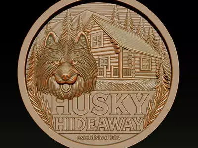 Husky Hideaway  2-5D Bas Relief  STL - OBJ - ZTL 3D print model
