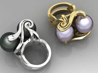 Ring with couple Pearl 3D print model