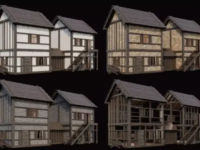 Medieval Village Pack 9 - 4 Assets - 4K Textures Game Ready Low-poly 3D model