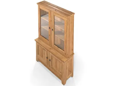 Country Display Cabinet 2 Glass Door Solid Natural Oak  3D model