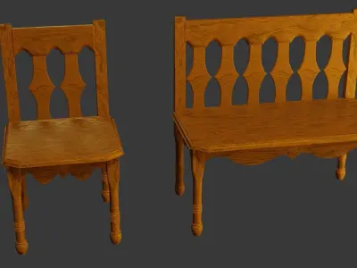 Wooden bench Low-poly 3D model