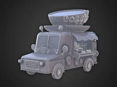 Asset - Cartoons - Food Car -  Car Coffee 3D model