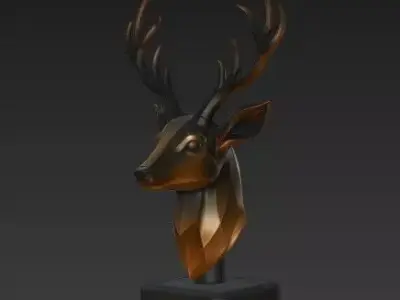 Stylized Fantasy Reindeer Bust  Metallic  3D print model